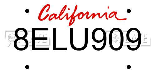8ELU909 California License Plate