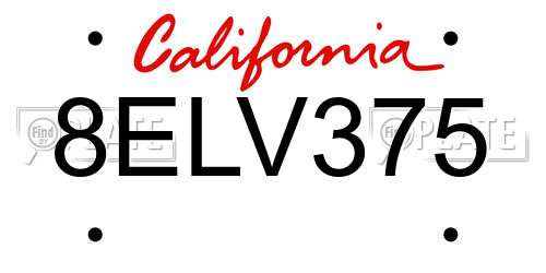 8ELV375 California License Plate