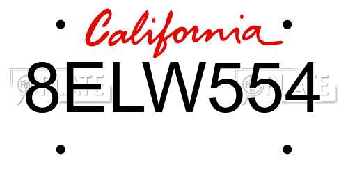 8ELW554 California License Plate