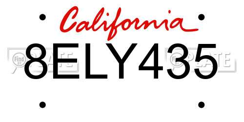 8ELY435 California License Plate