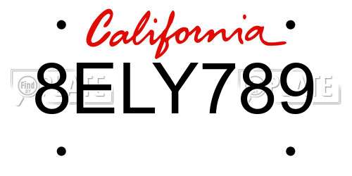 8ELY789 California License Plate