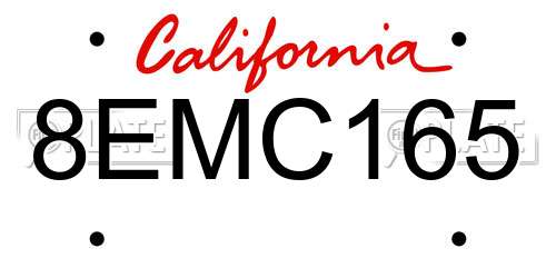8EMC165 California License Plate