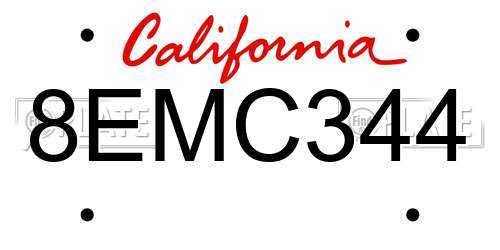 8EMC344 California License Plate