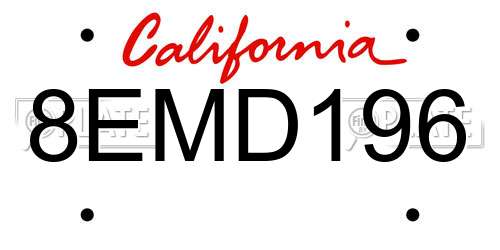 8EMD196 California License Plate