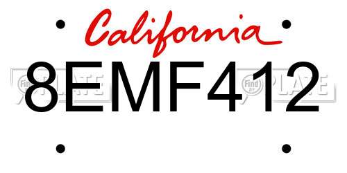 8EMF412 California License Plate
