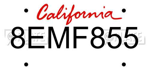 8EMF855 California License Plate