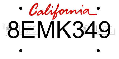 8EMK349 California License Plate