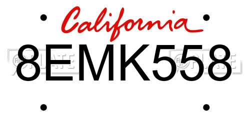 8EMK558 California License Plate