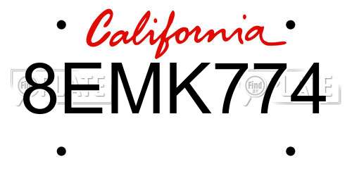 8EMK774 California License Plate