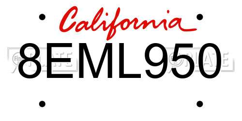 8EML950 California License Plate