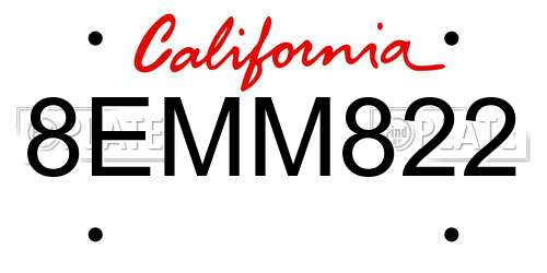 8EMM822 California License Plate