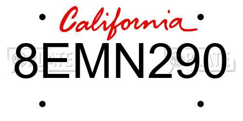 8EMN290 California License Plate