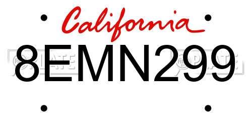 8EMN299 California License Plate
