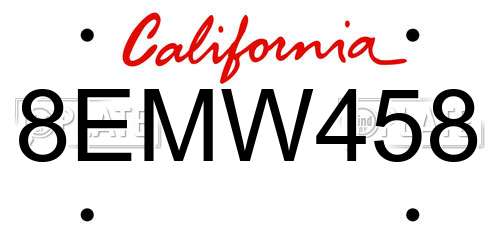 8EMW458 California License Plate