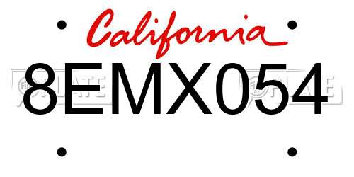 8EMX054 California License Plate