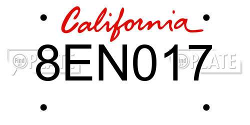 8EN017 California License Plate