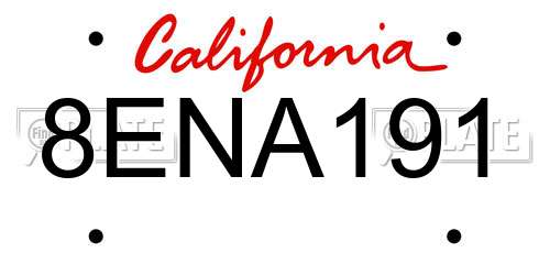 8ENA191 California License Plate
