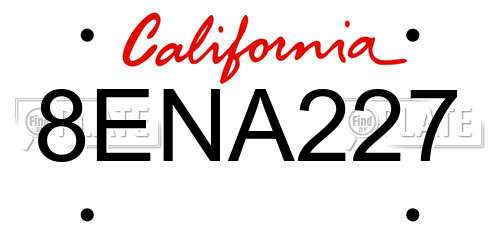 8ENA227 California License Plate