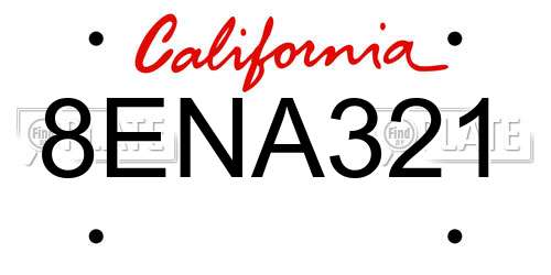 8ENA321 California License Plate