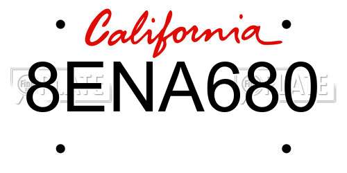 8ENA680 California License Plate