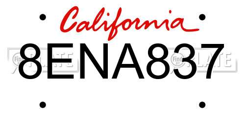 8ENA837 California License Plate