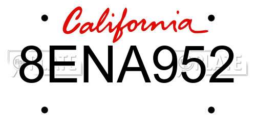 8ENA952 California License Plate