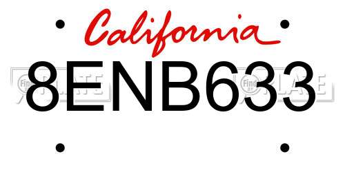 8ENB633 California License Plate