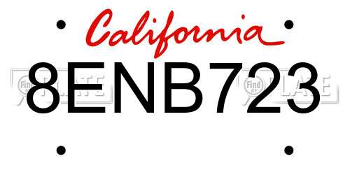 8ENB723 California License Plate
