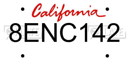 8ENC142 California License Plate