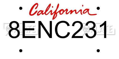 8ENC231 California License Plate