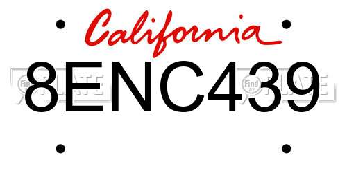 8ENC439 California License Plate