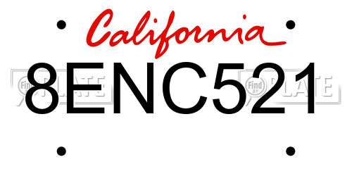 8ENC521 California License Plate