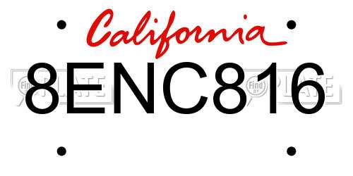8ENC816 California License Plate