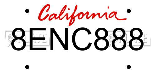 8ENC888 California License Plate