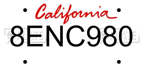 8ENC980 California License Plate