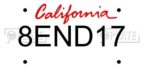 8END17 California License Plate