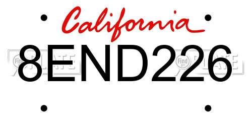 8END226 California License Plate