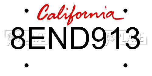 8END913 California License Plate