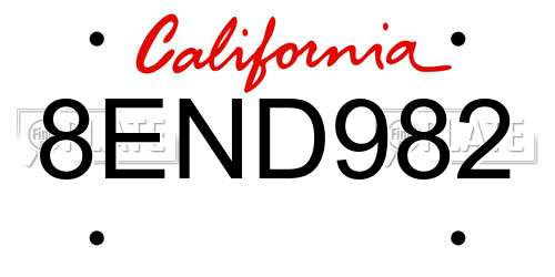 8END982 California License Plate