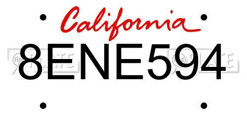 8ENE594 California License Plate