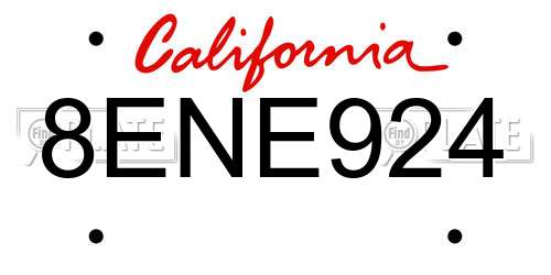 8ENE924 California License Plate