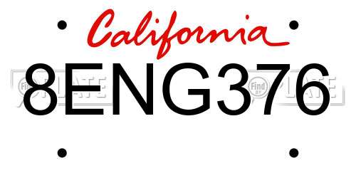 8ENG376 California License Plate