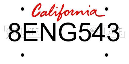 8ENG543 California License Plate
