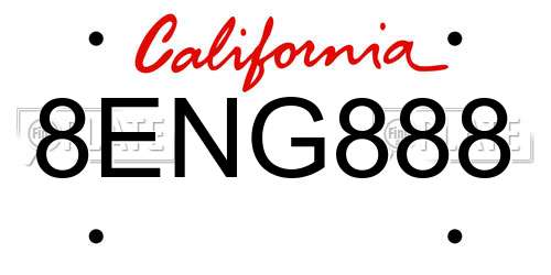 8ENG888 California License Plate