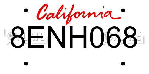 8ENH068 California License Plate
