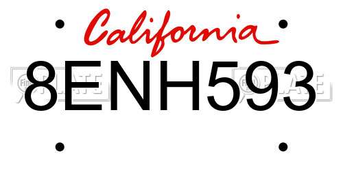 8ENH593 California License Plate