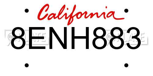 8ENH883 California License Plate