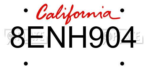 8ENH904 California License Plate