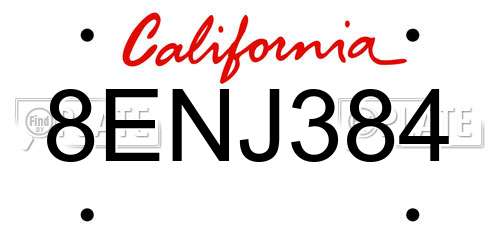 8ENJ384 California License Plate