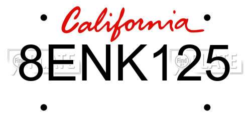8ENK125 California License Plate